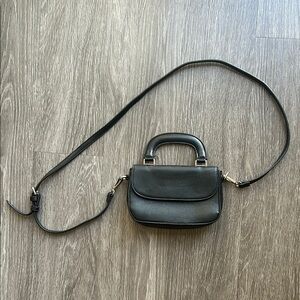 Faux Leather Black Mini Crossbody Bag with Top Handle